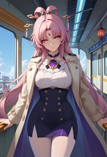 star rail,fu xuan,coat,long,double-breasted,pencil skirt  - AI generated anime art